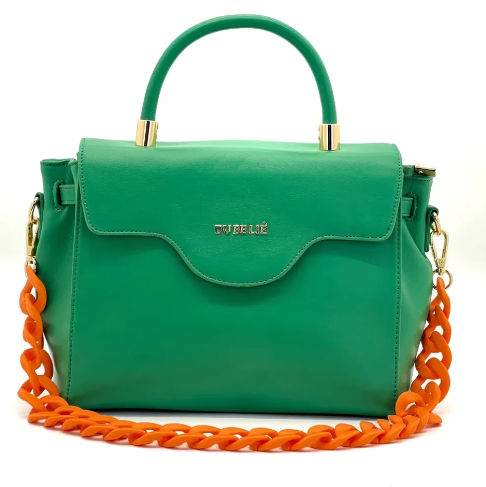 Borsa a mano donna “Dubeliè” Mirella Collezione Primavera/Estate 2025 con doppia tracolla – Verde/Fucsia