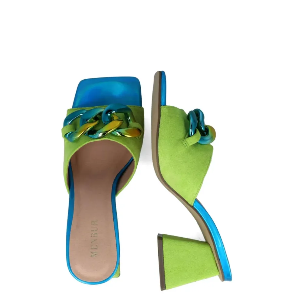 Scalzati donna “Menbur” 23997 Collezione Primavera/Estate 2025 – Borgogna e Celeste/Verde Lime e Celeste