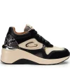Sneakers donna “Alberto Guardiani” AGW434200 pelle scamosciata e laminata – Nero e crema