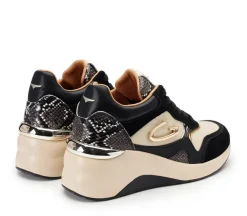 Sneakers donna “Alberto Guardiani” AGW434200 pelle scamosciata e laminata – Nero e crema