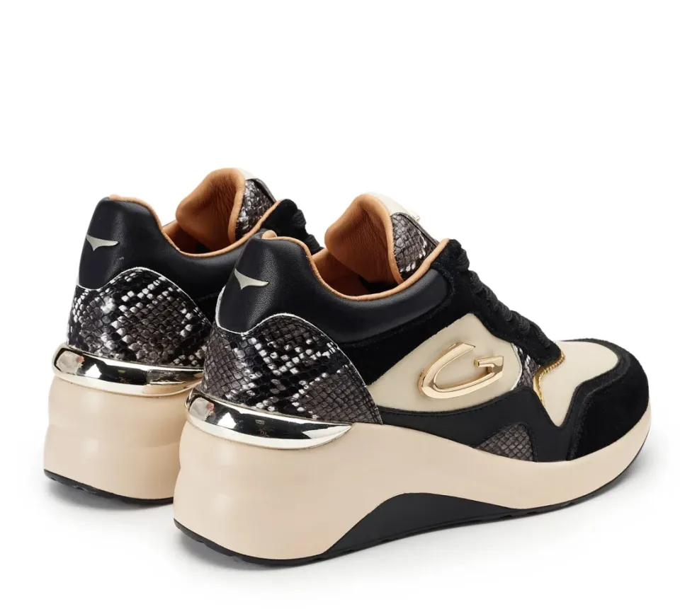 Sneakers donna “Alberto Guardiani” AGW434200 pelle scamosciata e laminata – Nero e crema