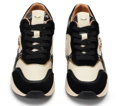 Sneakers donna “Alberto Guardiani” AGW434200 pelle scamosciata e laminata – Nero e crema