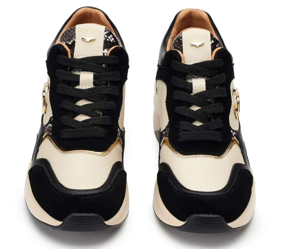 Sneakers donna “Alberto Guardiani” AGW434200 pelle scamosciata e laminata – Nero e crema