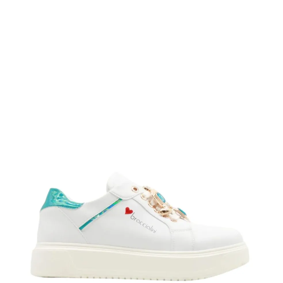 Sneakers donna “Braccialini” BB103 Collezione Primavera/Estate 2025 – Bianco e Turchese