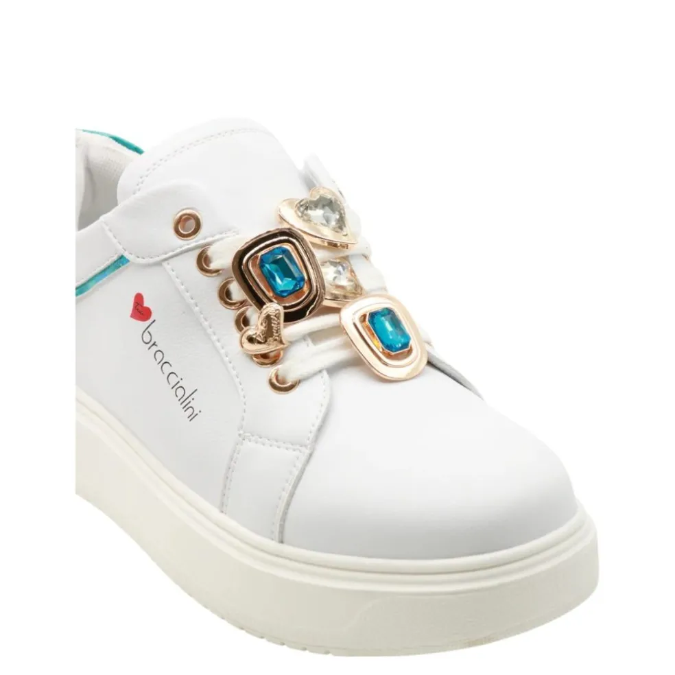 Sneakers donna “Braccialini” BB103 Collezione Primavera/Estate 2025 – Bianco e Turchese