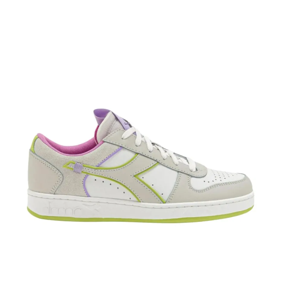 Sneakers donna “Diadora” Magic Basket Low Label Wn Collezione Primavera/Estate 2025 – Grigio Daiquiri Bianco Rosa Lilla
