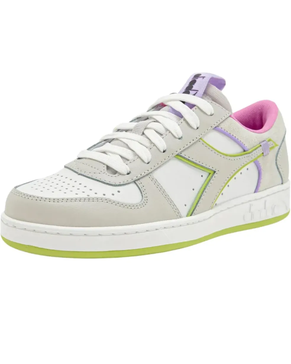 Sneakers donna “Diadora” Magic Basket Low Label Wn Collezione Primavera/Estate 2025 – Grigio Daiquiri Bianco Rosa Lilla