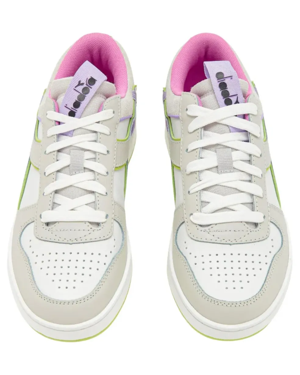 Sneakers donna “Diadora” Magic Basket Low Label Wn Collezione Primavera/Estate 2025 – Grigio Daiquiri Bianco Rosa Lilla
