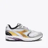 Sneakers donna “Diadora” Sao-Ko 280 Collezione Primavera/Estate 2025 – Bianco Nero Viola Giallo Argento/Perla Marina