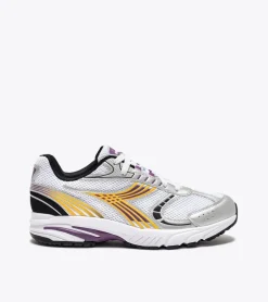Sneakers donna “Diadora” Sao-Ko 280 Collezione Primavera/Estate 2025 – Bianco Nero Viola Giallo Argento/Perla Marina