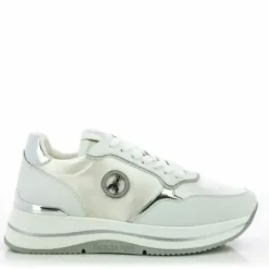Sneakers donna “Patrizia Pepe” PPJ268 Collezione Primavera /Estate 2025 – Bianco e argento/Platino e beige