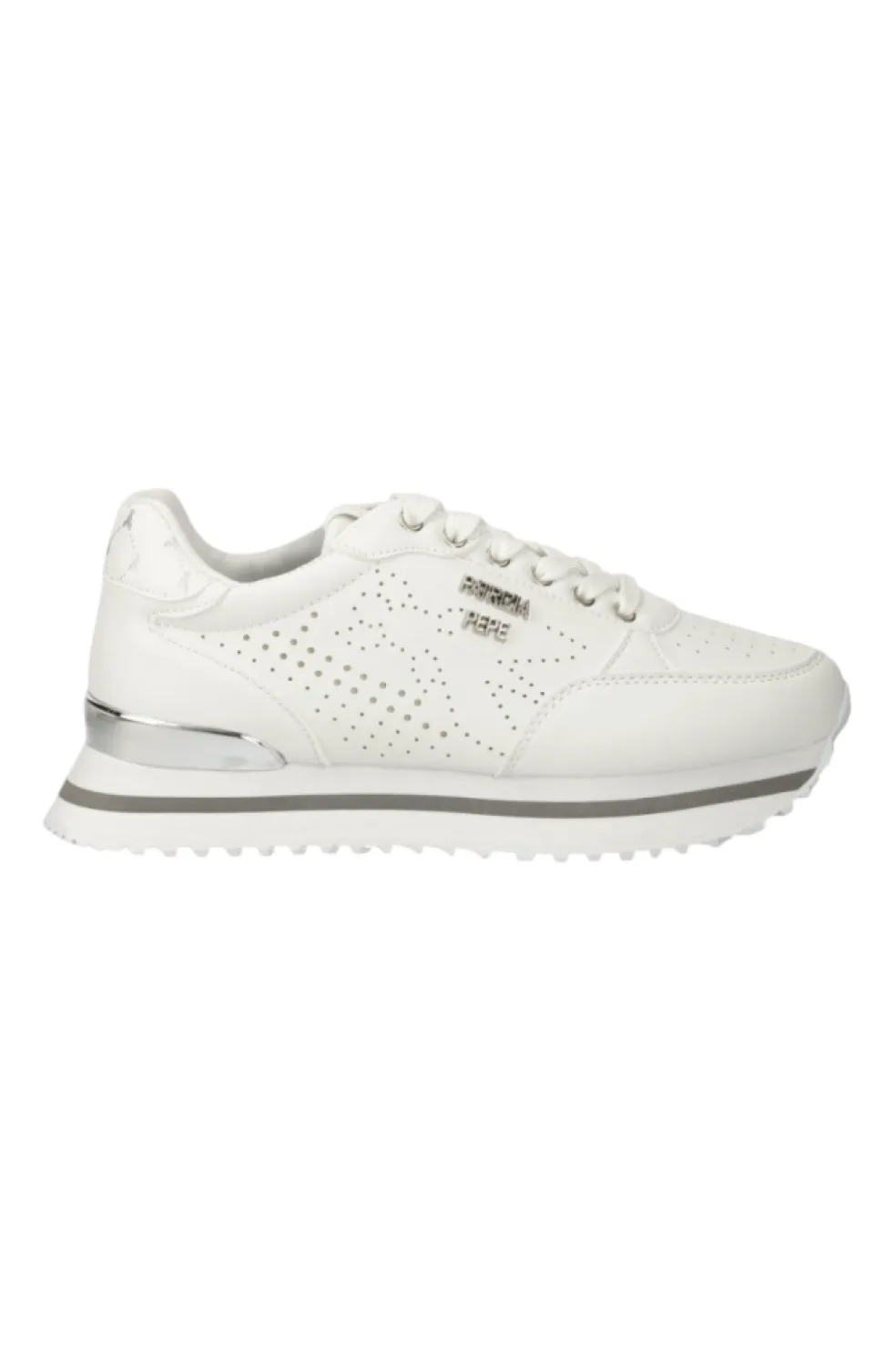 Sneakers donna “Patrizia Pepe” PPJ265 Collezione Primavera /Estate 2025 – Bianco e argento/Bianco e oro