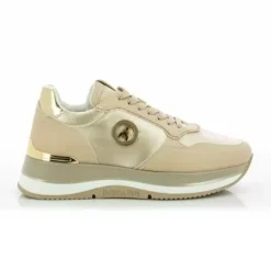 Sneakers donna “Patrizia Pepe” PPJ268 Collezione Primavera /Estate 2025 – Bianco e argento/Platino e beige