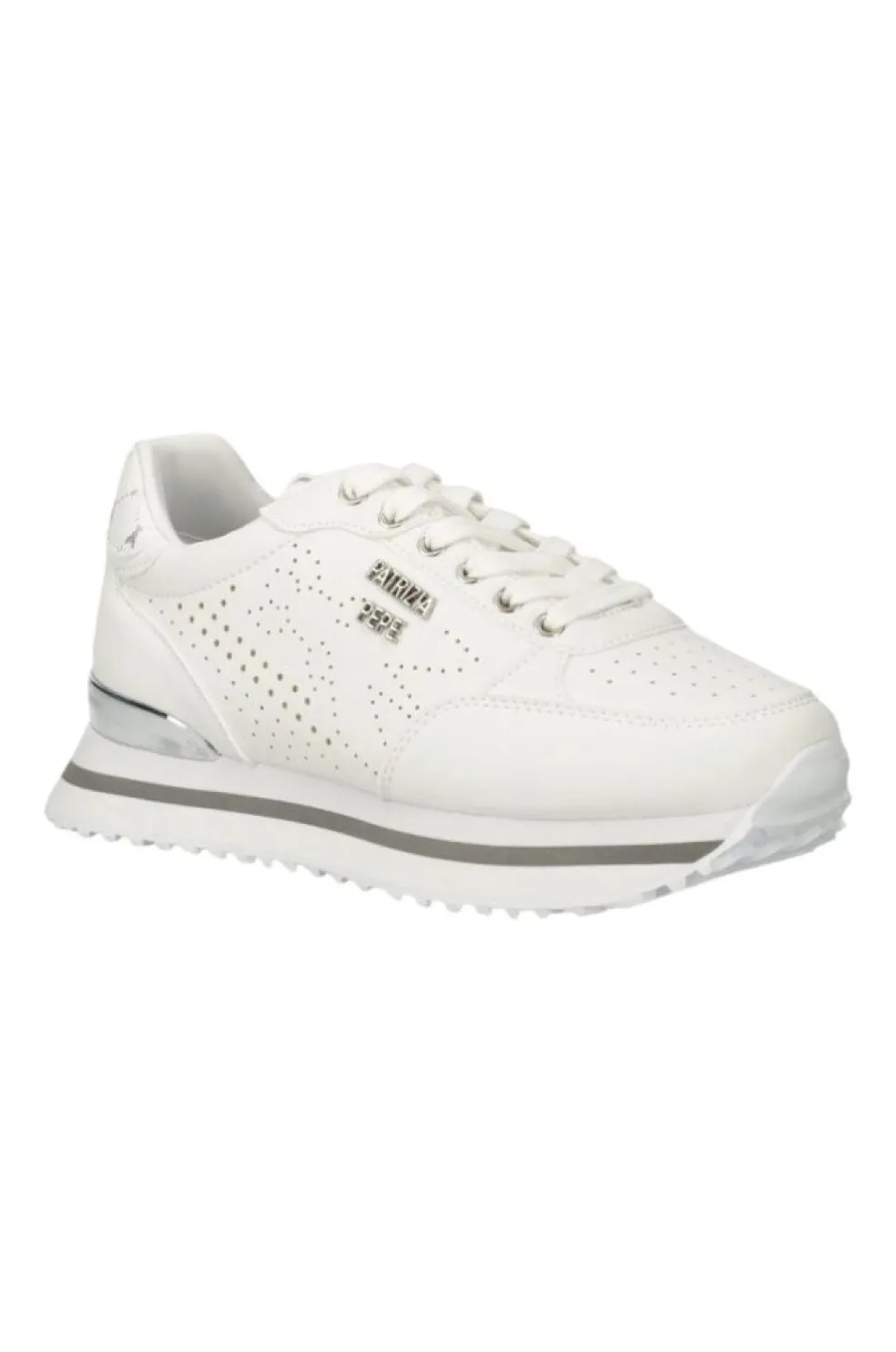 Sneakers donna “Patrizia Pepe” PPJ265 Collezione Primavera /Estate 2025 – Bianco e argento/Bianco e oro