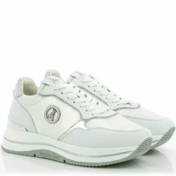 Sneakers donna “Patrizia Pepe” PPJ268 Collezione Primavera /Estate 2025 – Bianco e argento/Platino e beige