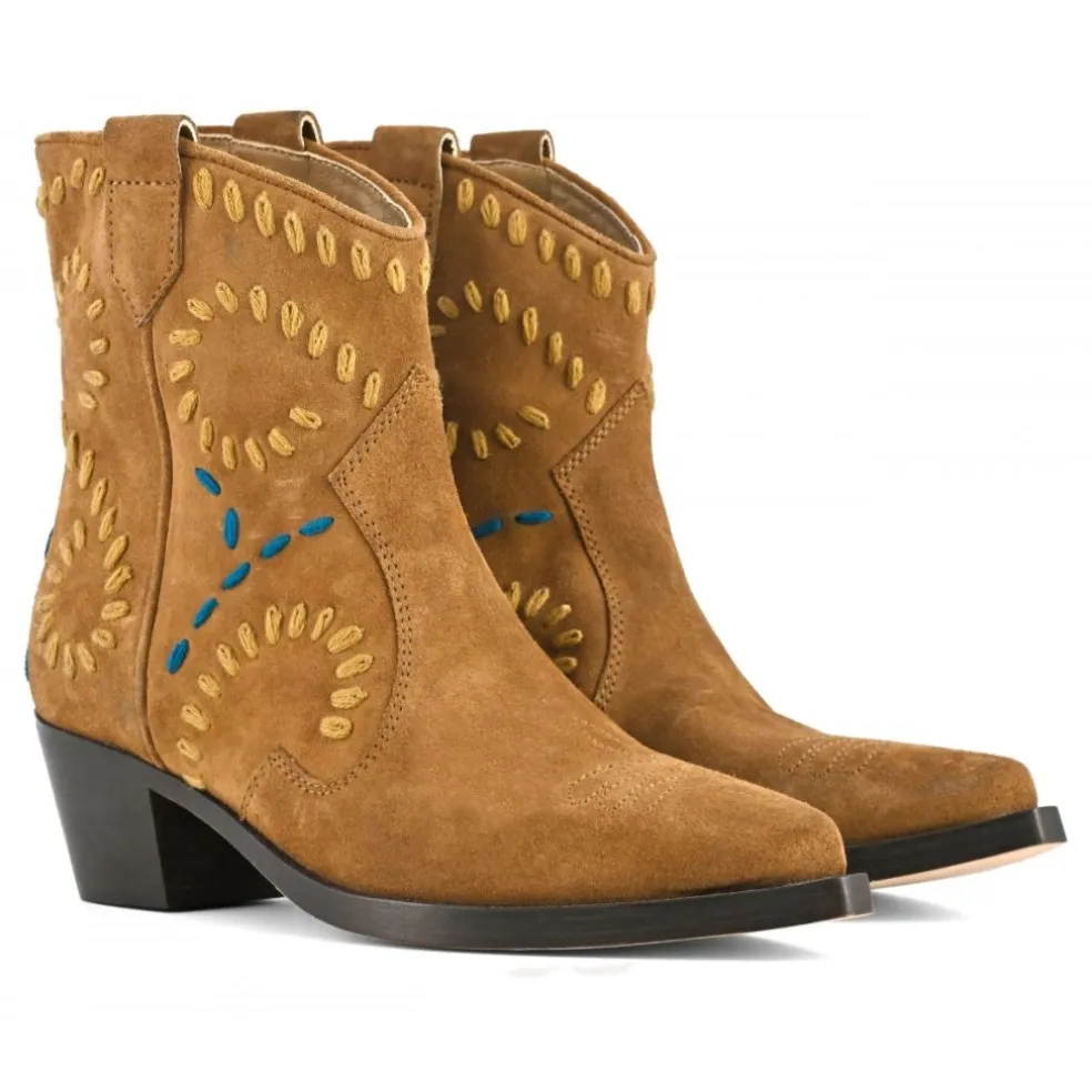 Stivaletti texano donna “Coral Blue” CB.K323.01 Collezione Autunno/Inverno 2024/2025 – Nero/Cognac